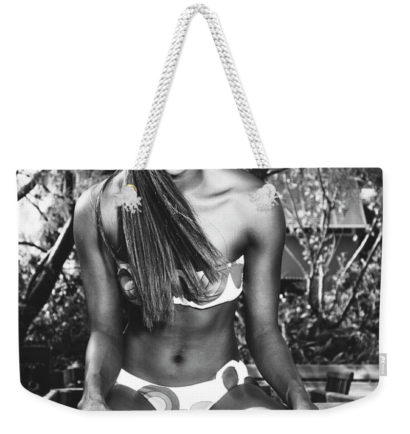 Two Girls Fun Fashion Photography Art Weekender Tote Bag featuring the photograph 0850 Dominique - Weekend Fun Cranes Beach House Delray by Amyn Nasser