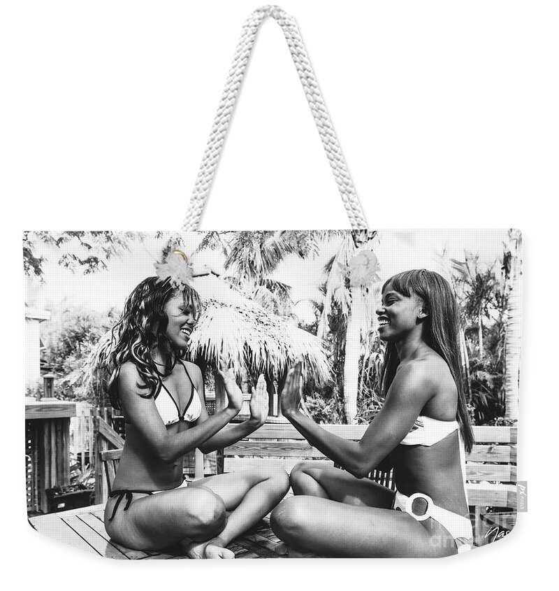 Two Girls Having Fun Fashion Photo Art Weekender Tote Bag featuring the photograph 0864 Lilisha Dominique Girls Fun Cranes Beach House by Amyn Nasser