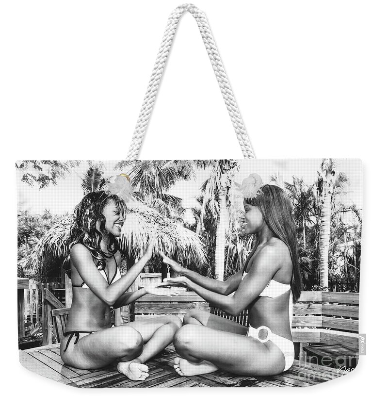 Two Girls Fun Fashion Photoraphy Art Weekender Tote Bag featuring the photograph 0865 Lilisha Dominique Weekend Fun Cranes Delray Beach by Amyn Nasser