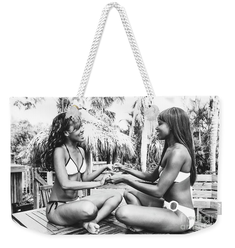 Two Girls Fun Fashion Photography Art Weekender Tote Bag featuring the photograph 0889 Lilisha Dominique Girl Fun Cranes Beach House by Amyn Nasser