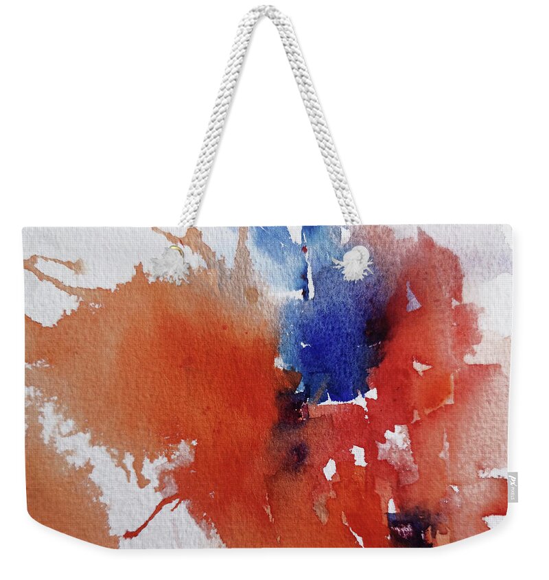 Orange Weekender Tote Bag featuring the painting Abstract_orange and Blue #1 by Arti Chauhan