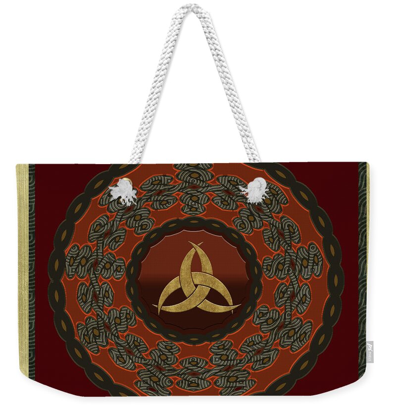 African Celt Asase Ye Duru Mother Earth Mandala Weekender Tote Bag featuring the mixed media Tribal Celt Triquetra Symbol Mandala by Kandy Hurley