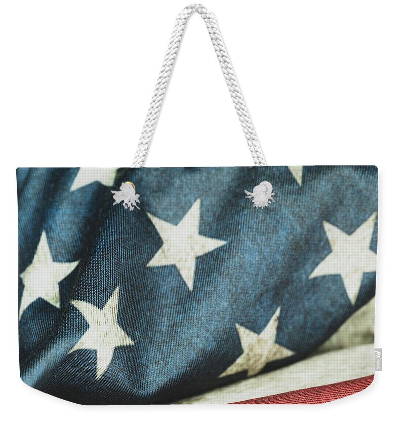 Star Weekender Tote Bag featuring the photograph American Flag #1 by Amelia Pearn