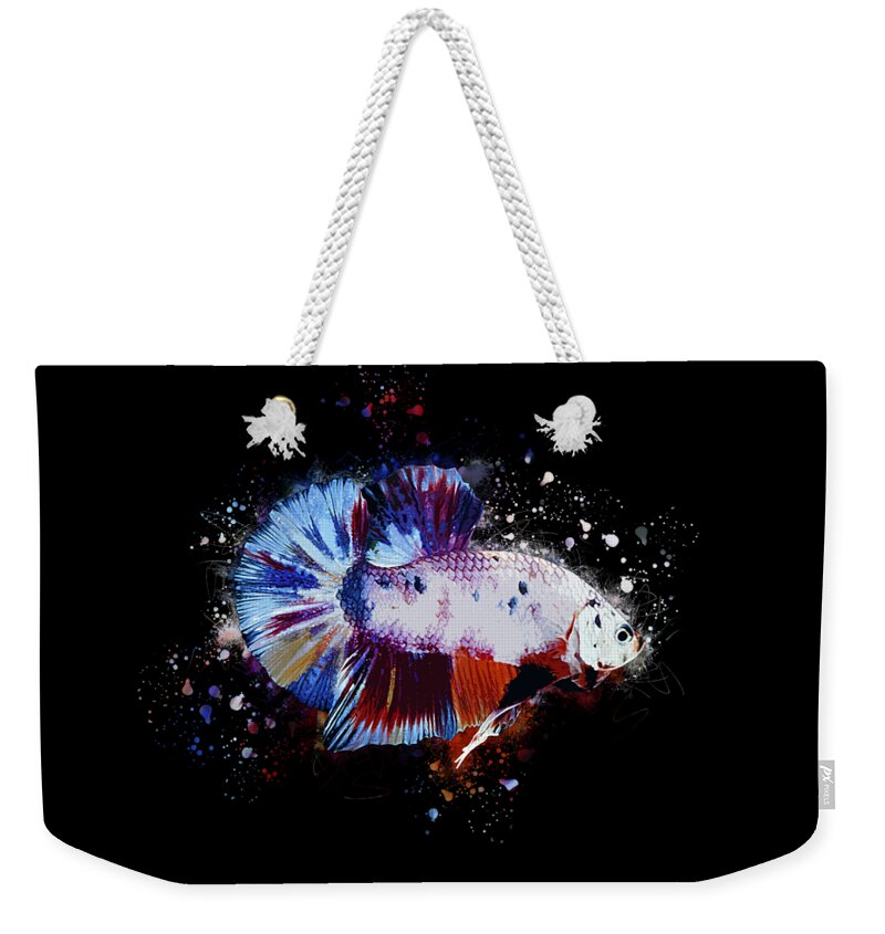 Artistic Weekender Tote Bag featuring the digital art Artistic Candy Multicolor Betta Fish by Sambel Pedes