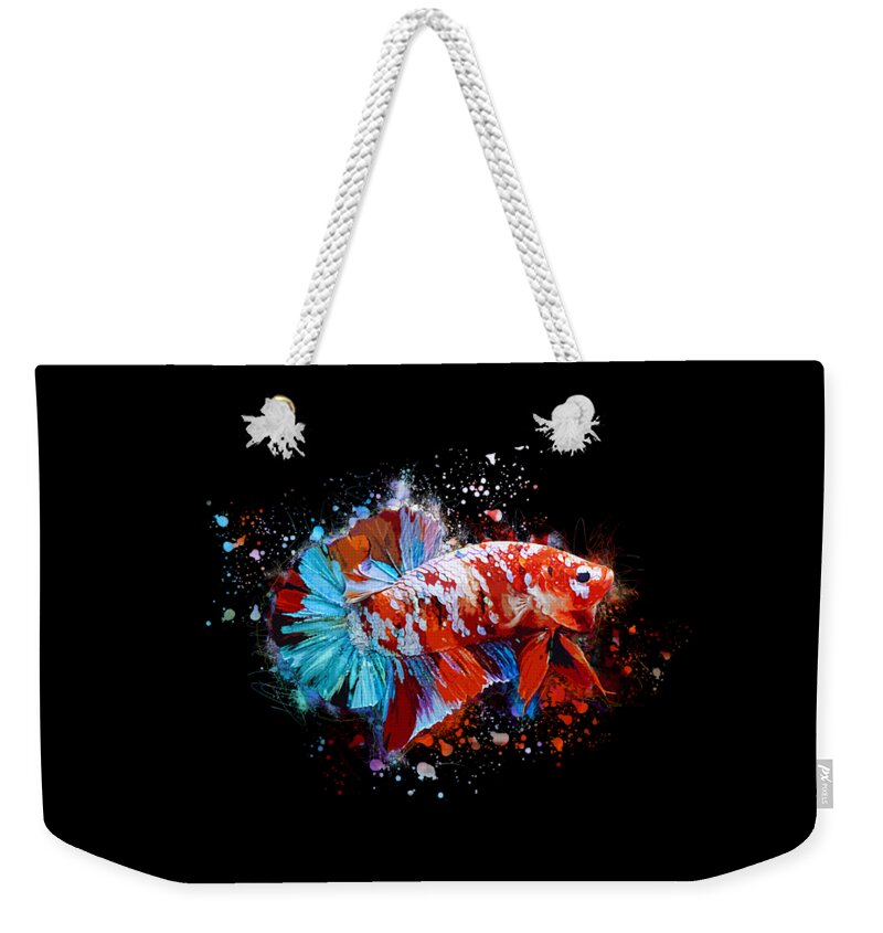 Artistic Weekender Tote Bag featuring the digital art Artistic Galaxy Koi Betta Fish by Sambel Pedes