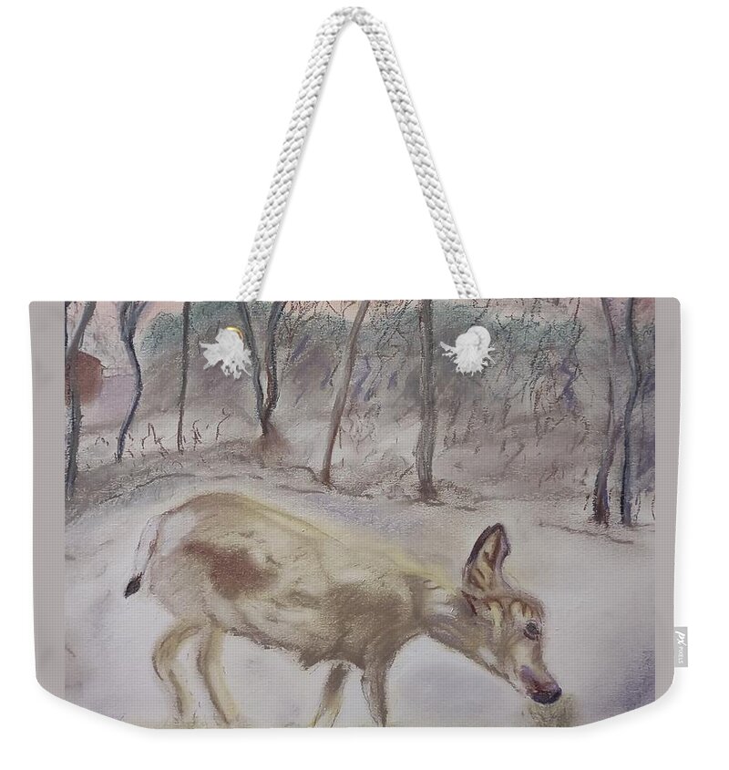 Deer Weekender Tote Bag featuring the pastel As The Deer by Suzanne Berthier