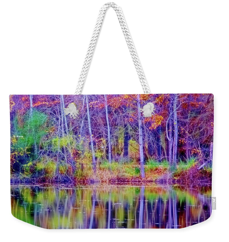 Lake Reflection Weekender Tote Bag featuring the photograph Autumn Reflection #1 by Tom Singleton