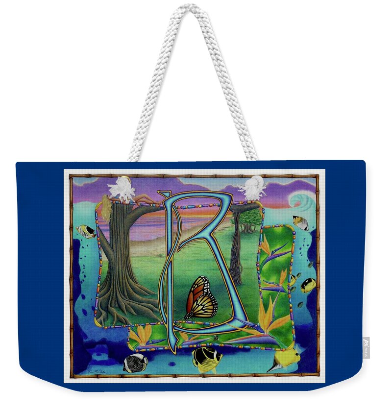 Kim Mcclinton Weekender Tote Bag featuring the drawing B is for Beach by Kim McClinton