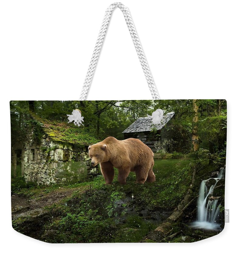 Bear Weekender Tote Bag featuring the mixed media Bear In The Woods #1 by Marvin Blaine