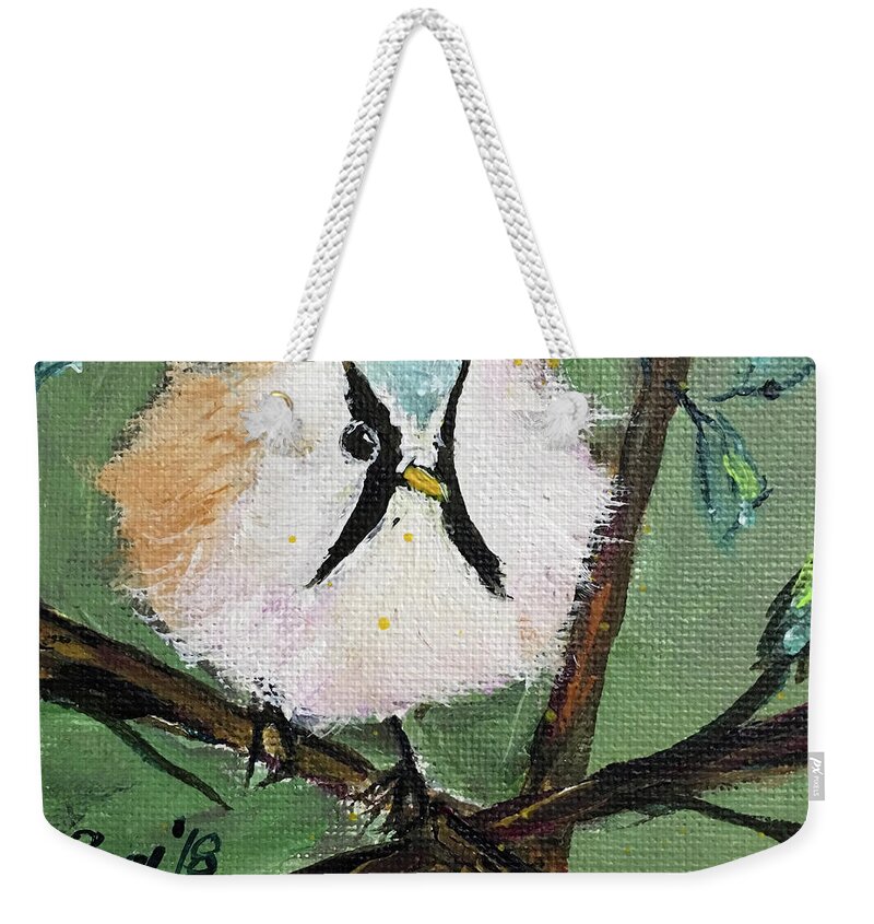 Bearded Tit Weekender Tote Bag featuring the painting Bearded Tit #1 by Roxy Rich