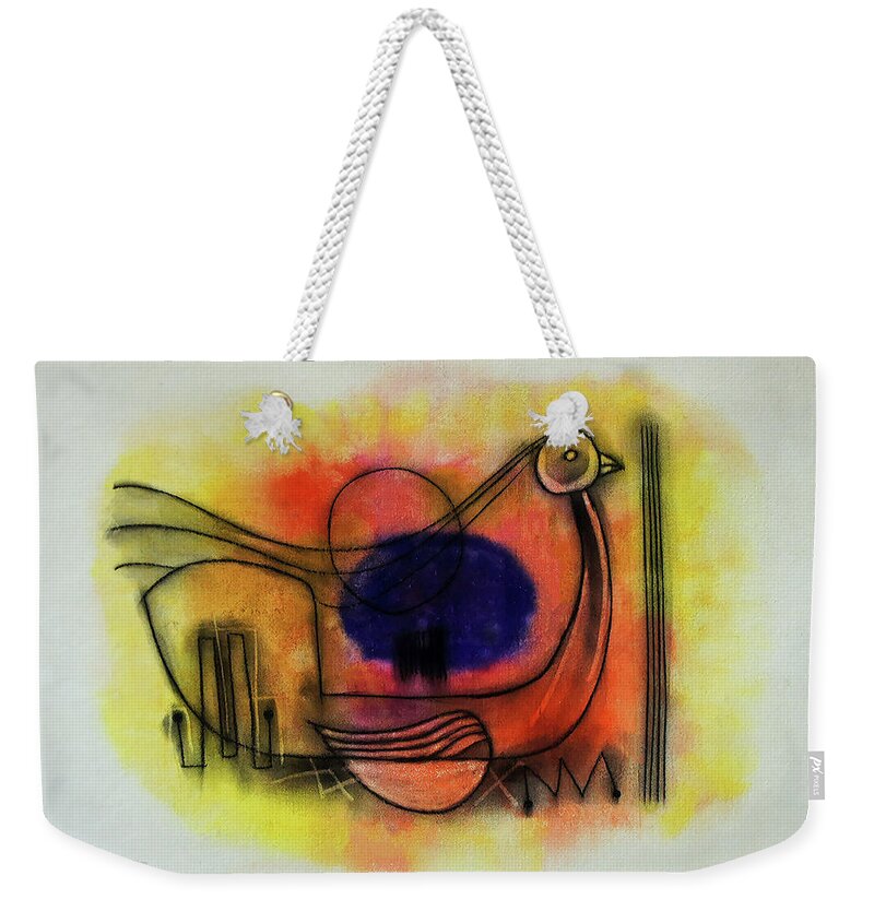 Abstract Weekender Tote Bag featuring the painting Bird Of Spirit by Winston Saoli 1950-1995