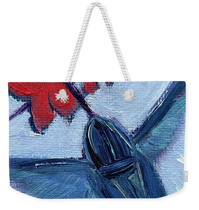 Hummingbird Weekender Tote Bag featuring the painting Blue Hummingbird #1 by Roxy Rich