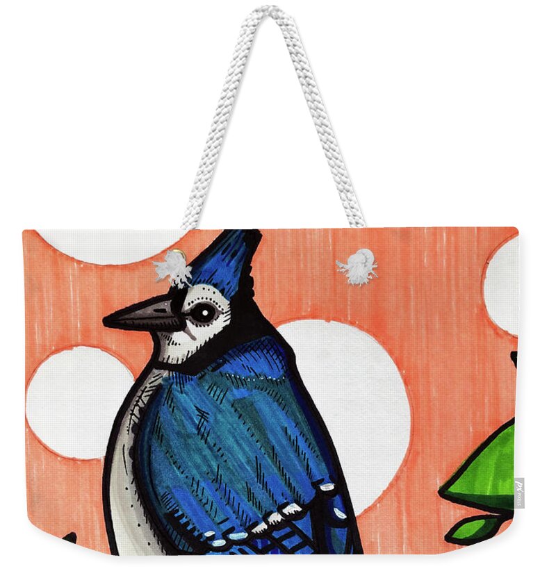 Blue Jay Weekender Tote Bag featuring the drawing Blue Jay #1 by Creative Spirit