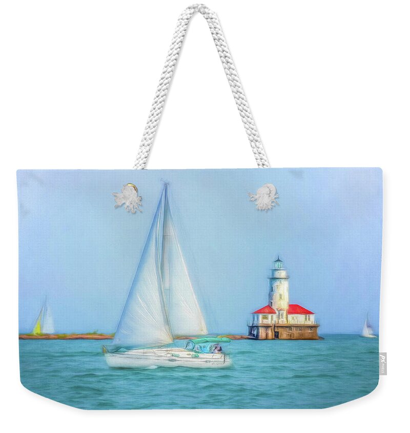 Sail Boats Weekender Tote Bag featuring the photograph Passing The Lighthouse by Kevin Lane