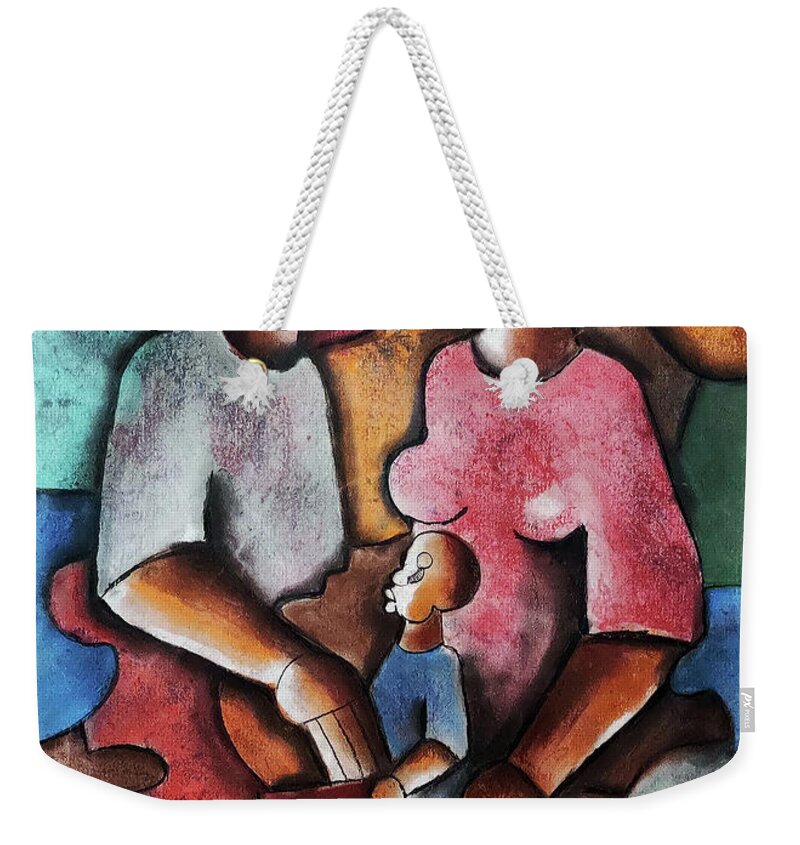 African Art Weekender Tote Bag featuring the painting Circle of Love by Peter Sibeko 1940-2013