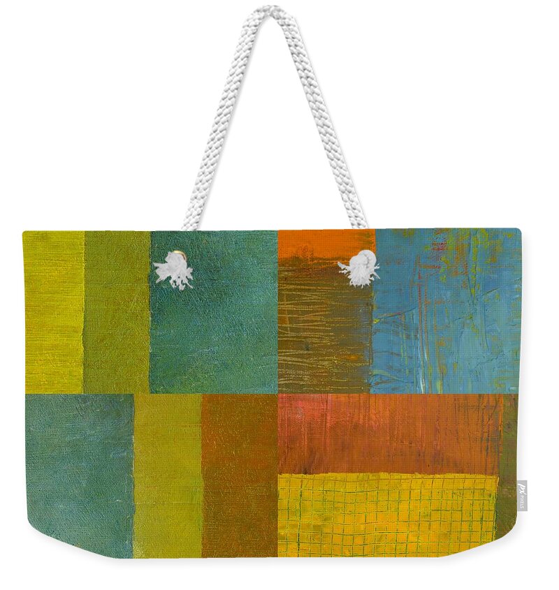 Monochromatic Weekender Tote Bag featuring the painting Collage 15 #1 by Michelle Calkins