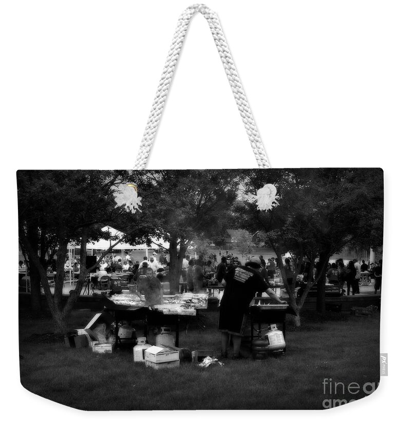 Black And White Weekender Tote Bag featuring the photograph Community Picnic #1 by Frank J Casella