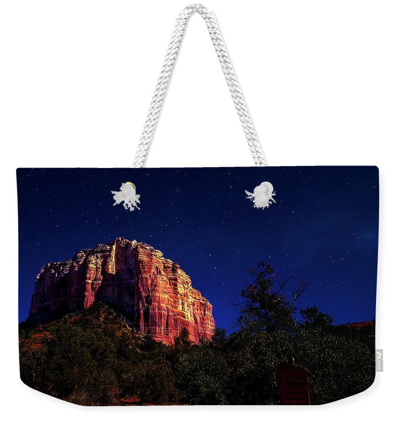  Weekender Tote Bag featuring the photograph Courthouse Rock under Full Moon #1 by Al Judge