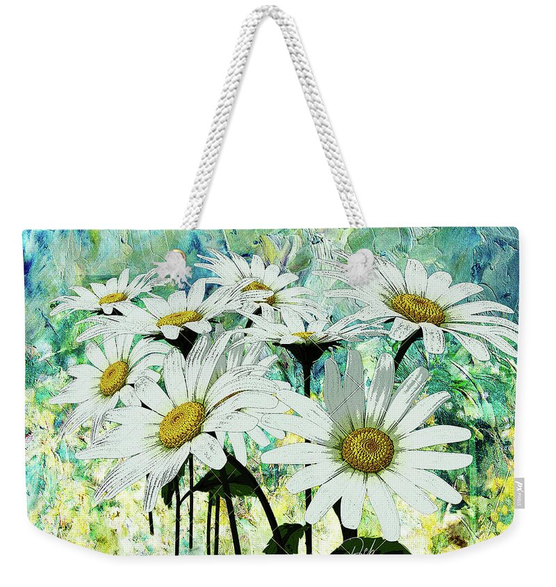 Shower Curtain Weekender Tote Bag featuring the digital art Daisies in Paint #1 by Deb Nakano