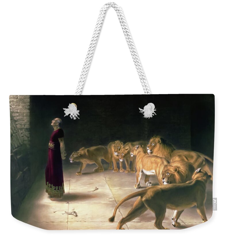 Daniel Weekender Tote Bag featuring the painting Daniels Answer to the King by Briton Riviere