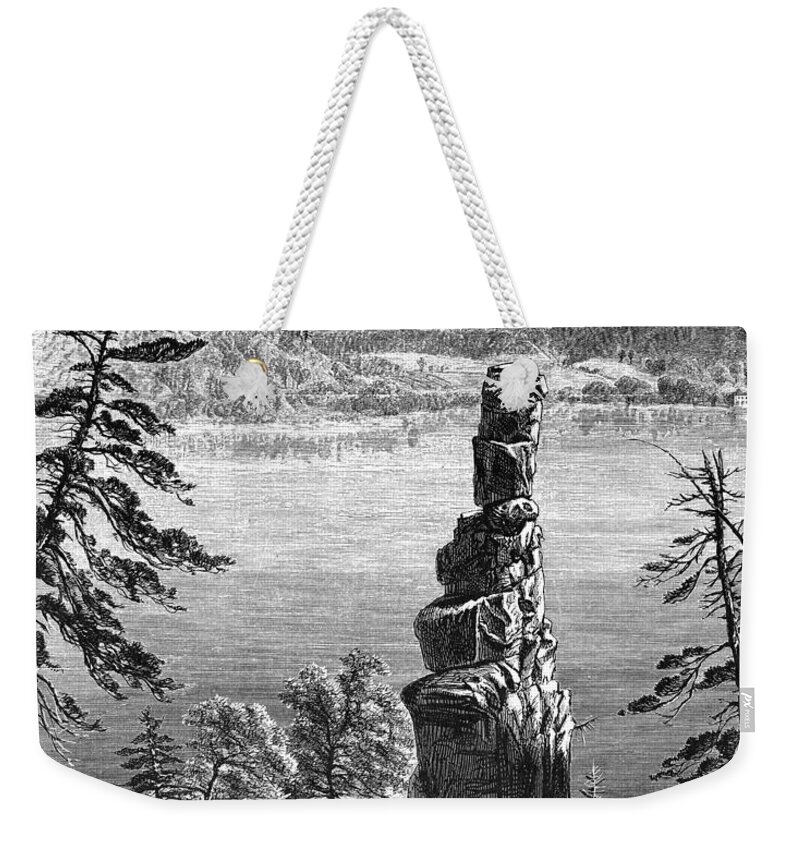 1874 Weekender Tote Bag featuring the drawing Devil's Lake, Wisconsin, 1874 #1 by Alfred R Waud