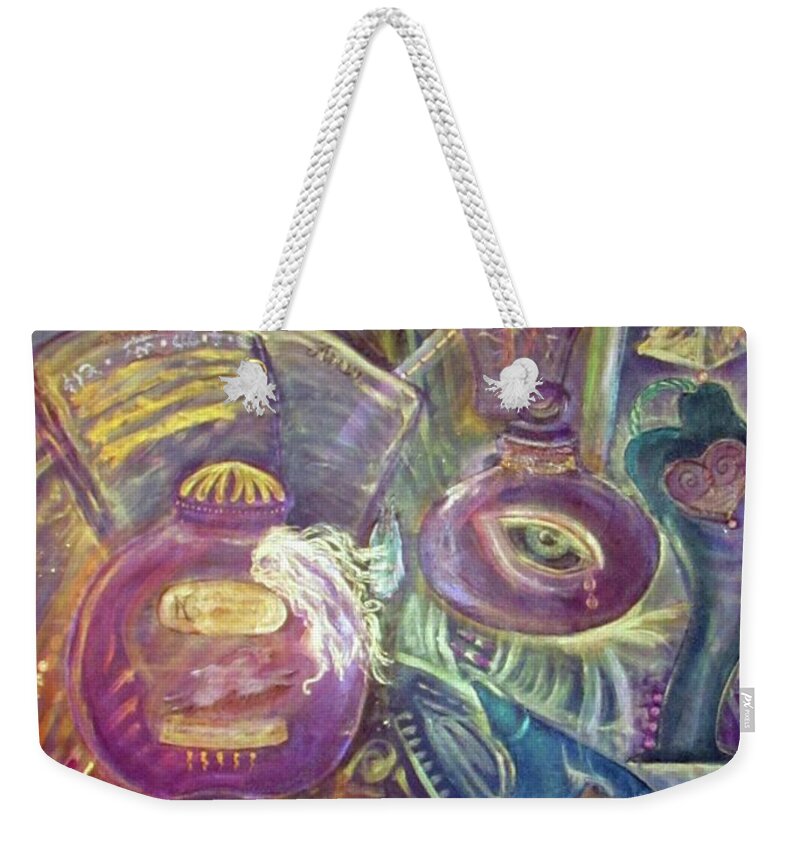 Apothecary Weekender Tote Bag featuring the painting Esoterica's Apothecary by Feather Redfox