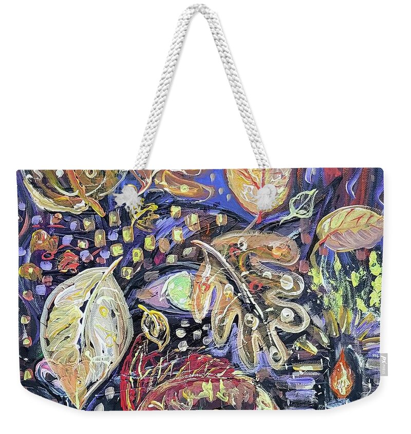 Fall Weekender Tote Bag featuring the painting Falling Leaves #1 by Evelina Popilian