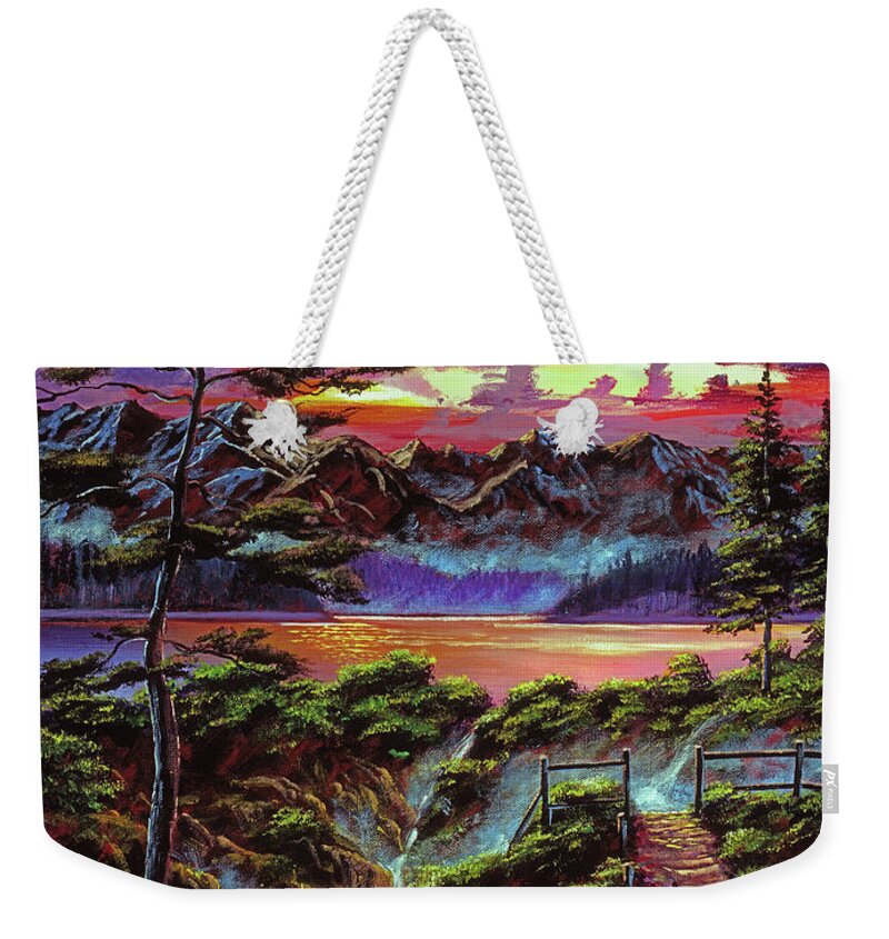 Outdoors Weekender Tote Bag featuring the painting First Light Morning Sky #1 by David Lloyd Glover