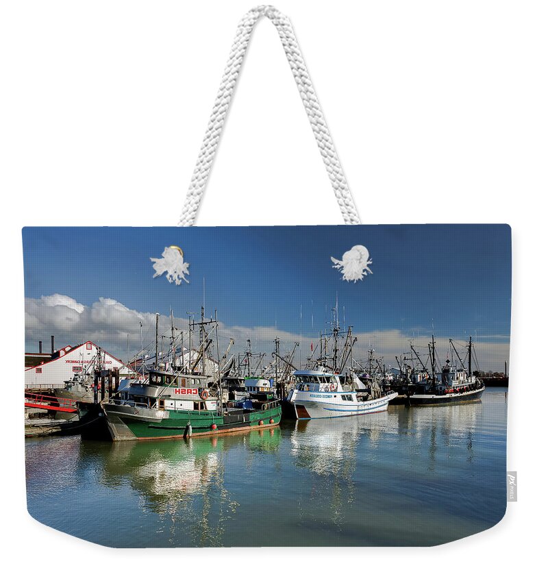 Alex Lyubar Weekender Tote Bag featuring the photograph Fishing Boats at the Marina #2 by Alex Lyubar
