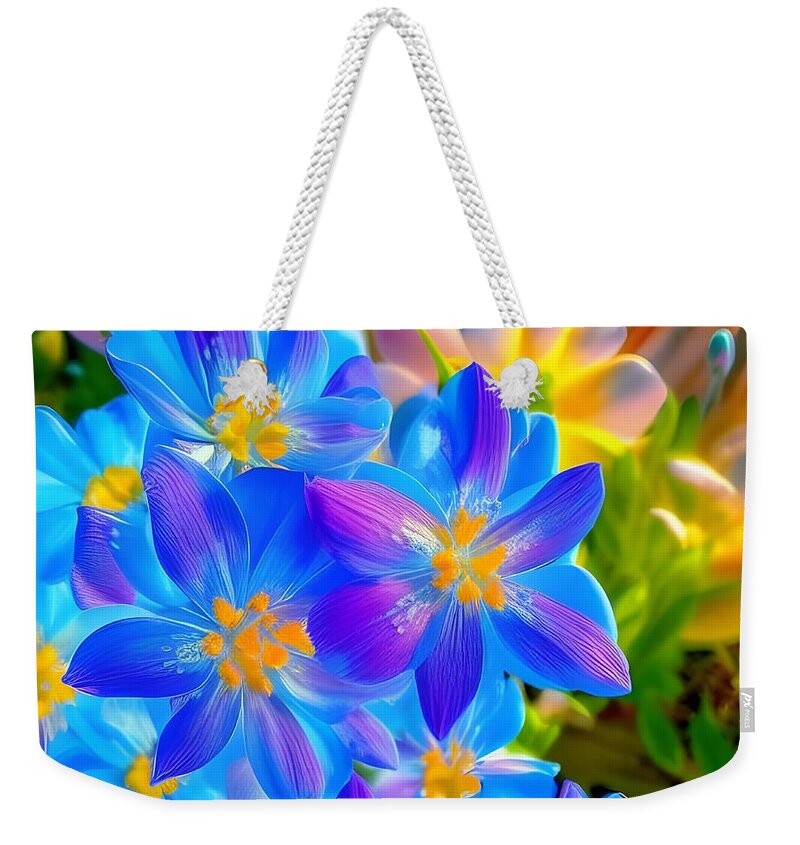 Digital Weekender Tote Bag featuring the digital art Flower Blues by Beverly Read