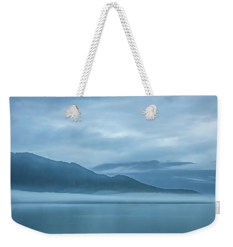 Alaska Weekender Tote Bag featuring the photograph Foggy Morning in Juneau by Marcy Wielfaert