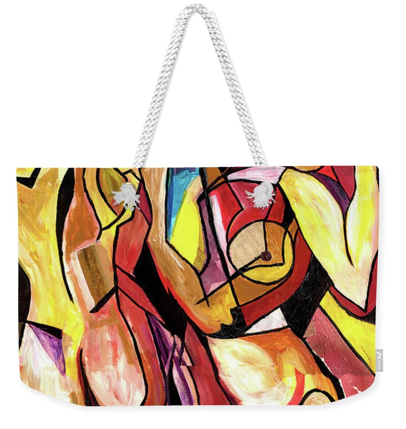 African Mask Weekender Tote Bag featuring the mixed media Forbidden Fruit by Everett Spruill