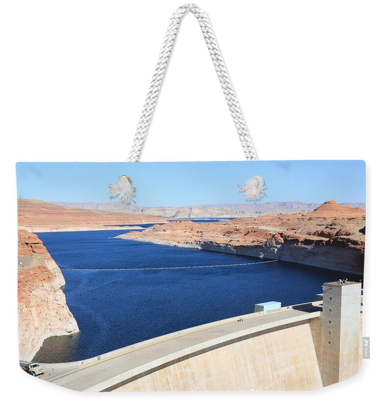 Glen Canyon Dam Weekender Tote Bag featuring the photograph Glen Canyon Dam and Lake Powell by Richard Krebs