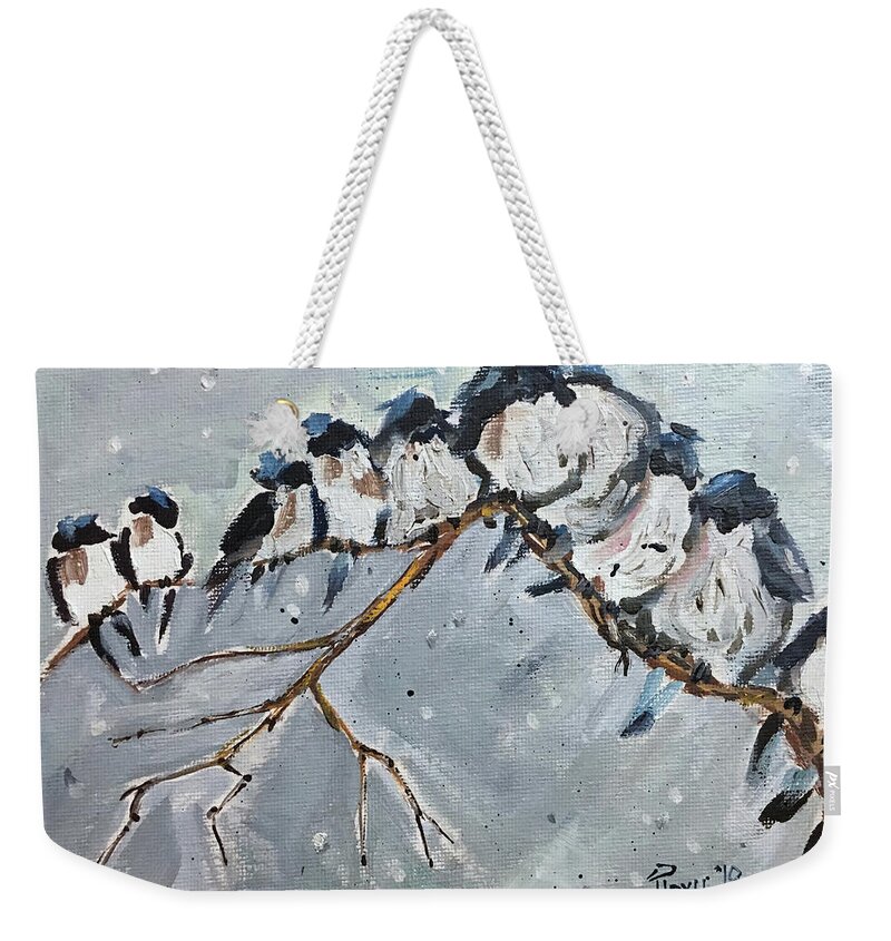 Wrens Weekender Tote Bag featuring the painting Group Hug by Roxy Rich