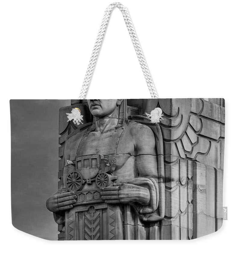 Guardian Of Traffic Weekender Tote Bag featuring the photograph Guardians Of Transportation BW Carriage by Dale Kincaid
