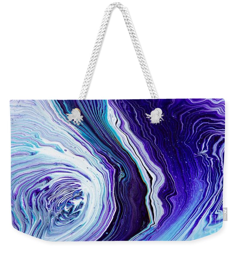 Abstract Weekender Tote Bag featuring the digital art Here And There - Colorful Abstract Contemporary Acrylic Painting by Sambel Pedes