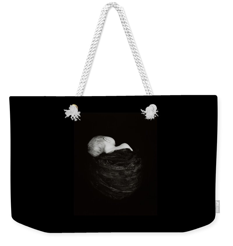 Black & White Weekender Tote Bag featuring the photograph Holly in Black Silk #1 by Anne Geddes