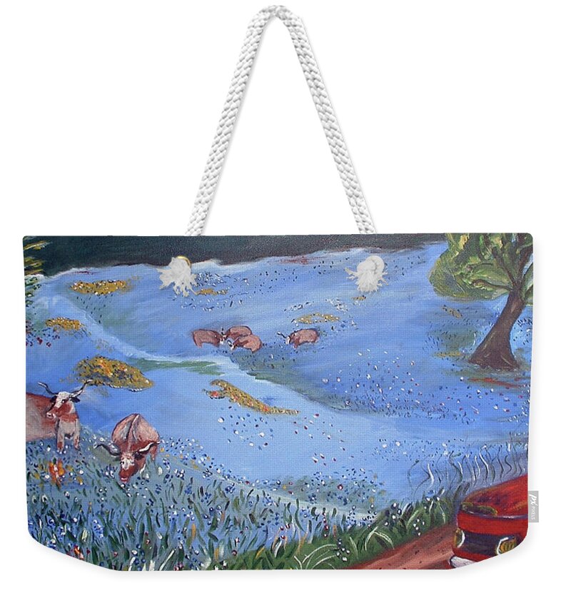 Blue Hills Weekender Tote Bag featuring the painting Hills in blue by Genevieve Holland