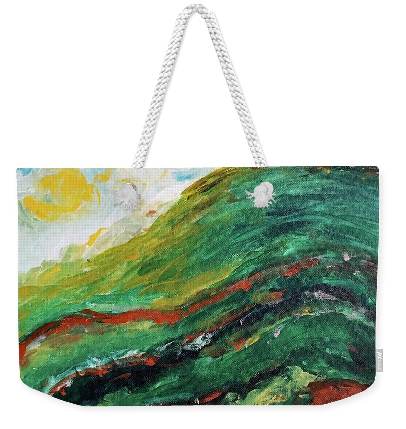 Landscape Weekender Tote Bag featuring the painting House on a Hill by Roxy Rich