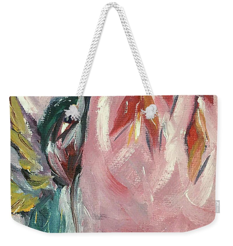 Abstract Weekender Tote Bag featuring the painting Hummingbird by Roxy Rich