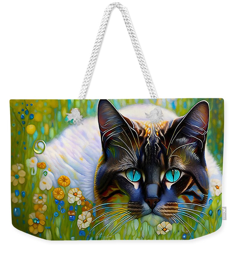 Cat Weekender Tote Bag featuring the mixed media I See You #1 by Pennie McCracken