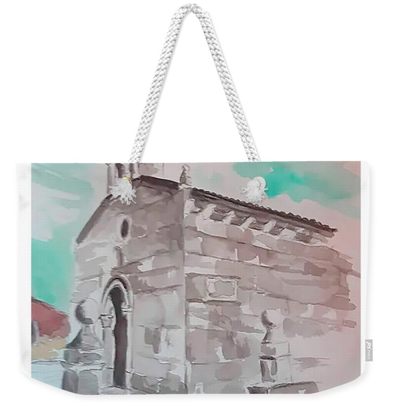  Weekender Tote Bag featuring the painting Iglesia de Abanqueiro #1 by Carlos Jose Barbieri