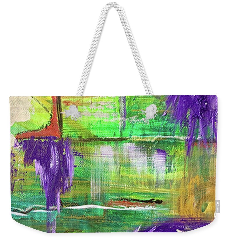 Abstract Weekender Tote Bag featuring the mixed media Justin #1 by Laura Jaffe