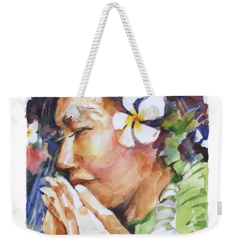 Lei Weekender Tote Bag featuring the painting Ke Aloha #1 by Penny Taylor-Beardow