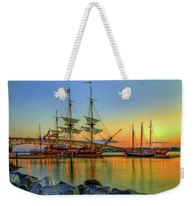 Hermione Weekender Tote Bag featuring the photograph Lafayette's Hermione Voyage 2015 #1 by Jerry Gammon