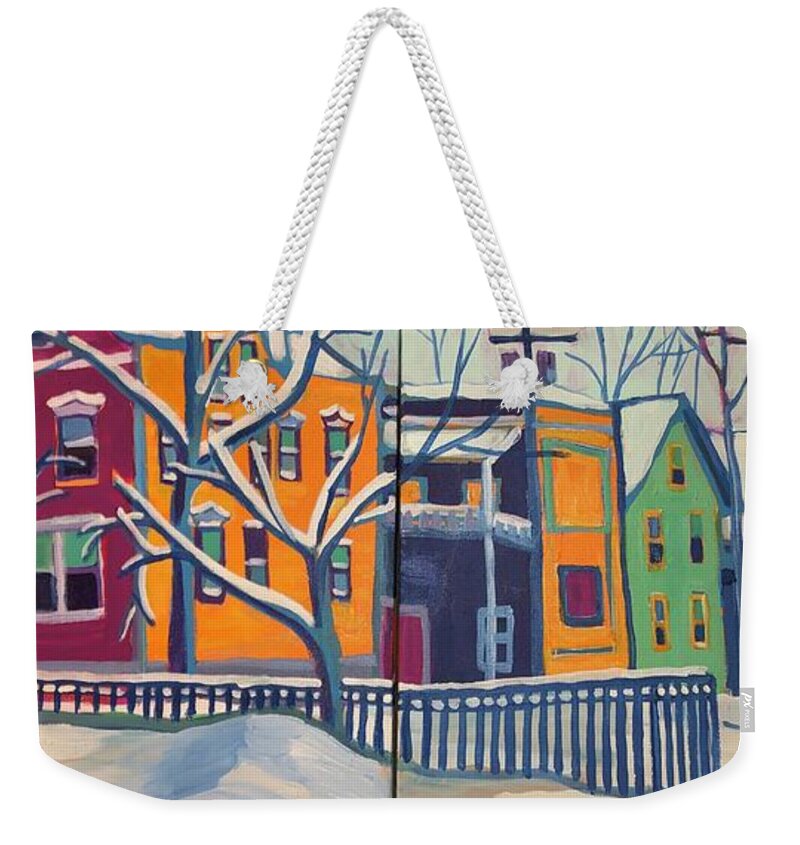 Landscape Weekender Tote Bag featuring the painting Lawrence Snowfall by Debra Bretton Robinson