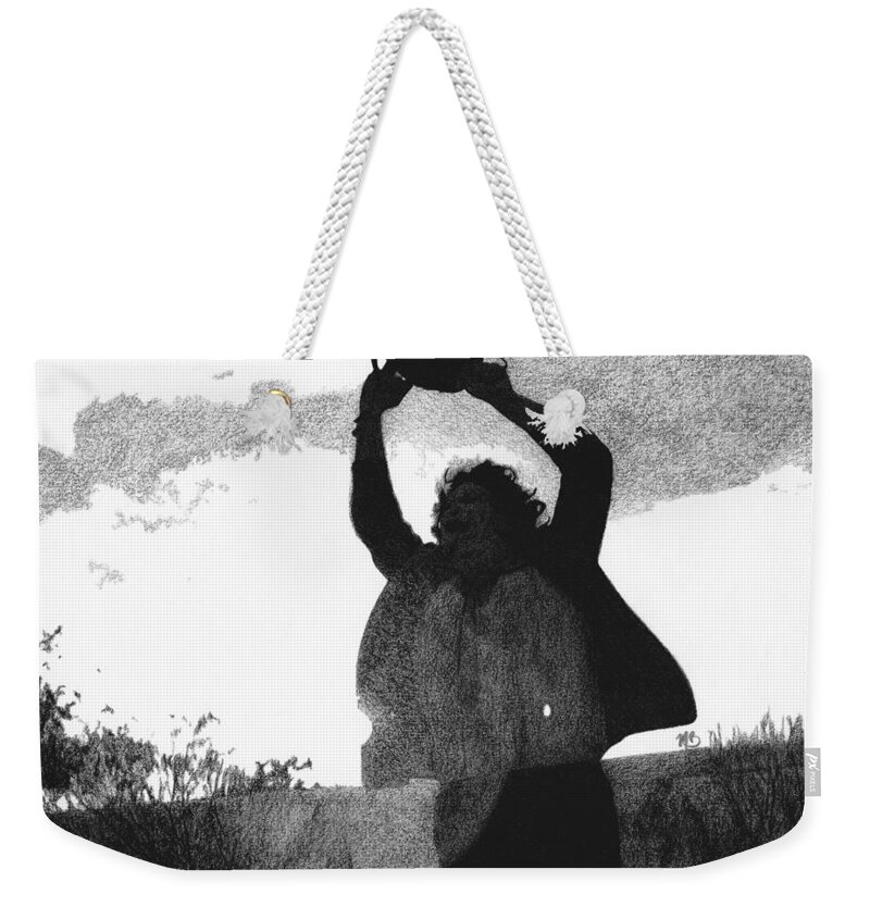 Horror Weekender Tote Bag featuring the drawing Leatherface #1 by Mark Baranowski