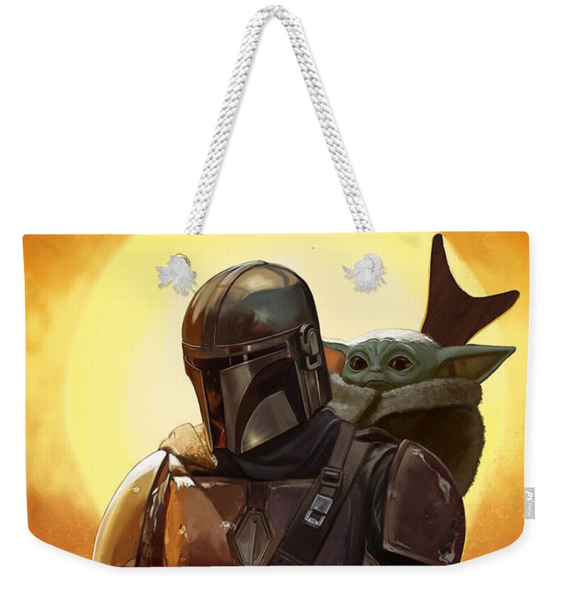 Mandalorian Weekender Tote Bag featuring the digital art Mandalorian And Baby Yoda by Martin Friend