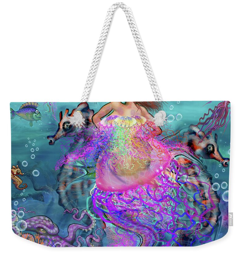 Mermaid Weekender Tote Bag featuring the digital art Mermaid Jellyfish Dress by Kevin Middleton