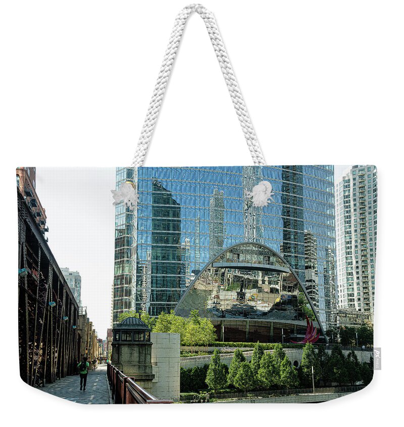 Mirrored Building Chicago Weekender Tote Bag featuring the photograph Mirrored Building - Chicago #2 by David Morehead